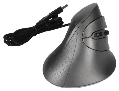 Obrázek produktu pro Vertikální myš se 7 programovatelnými tlačítky, RGB podsvícením s 11 režimy, nastavitelným rozlišením DPI, kabelová, ergonomická vertikální myš pro hráče, šedá