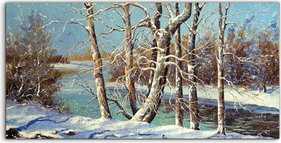 Produktbild von Coloray Acrylbild 100x50  Wandbild Acrylbilder Deko Winter Landschaft am Fluss ufer