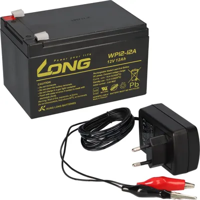 Image de Batterie au plomb 12V 12Ah + chargeur 1A compatible 13Ah, 14Ah. 15Ah AGM gel de plomb