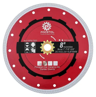 Image de Disque de coupe diamanté de 200 mm pour carrelage, marbre et granit. Alésage : 25,4 mm. Épaisseur : 1,8 mm