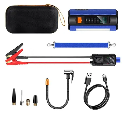 Produktbild von Kfz Starthilfegerät - 4-in-1 Jump Starter 12V - 10000mAh 1500A - 150 PSI Kompressor - LED SOS-Notlicht - Für Auto SUV Motorrad