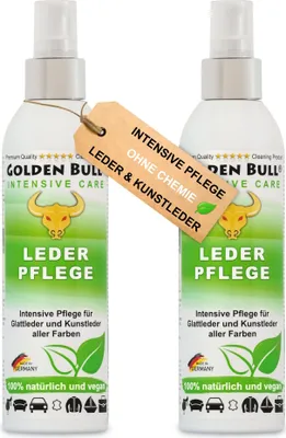 Produktbild von Golden Bull® Lederpflege Spray intensiv 2x250ml - Natürliches Leder Kunstleder Pflegemittel für werterhaltende Pflege von Ledersitz, Autositz, Sofa
