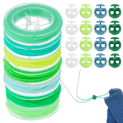 Stricksteckhalter-Set: 16 Silikonhalter + 30 m Kordel