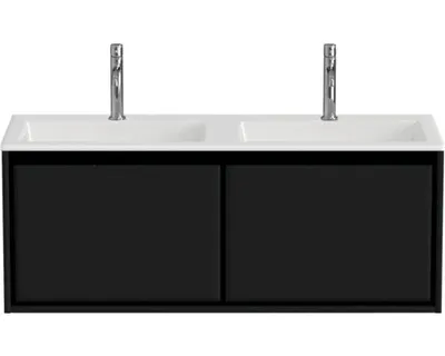 Produktbild von Sanox Badmöbel-Set Loft BxHxT 120,5 x 47 x 45,5 cm Frontfarbe schwarz mit Doppel-Waschtisch Mineralguss weiß Griff chrom