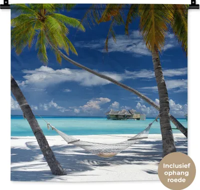 Produktbild von MuchoWow® Wandteppich Wandbehang Strand - Sommer - Hängematte 60x60 cm Tapisserie Dekoration Wandtuch - Dekorationen - Wand Decke