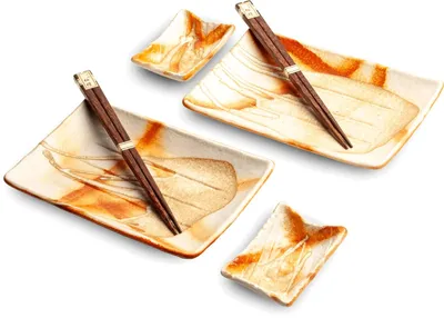 Sushi-Set 6-teilig für 2 Personen, Bronze, Porzellan, spülmaschinengeeignet
