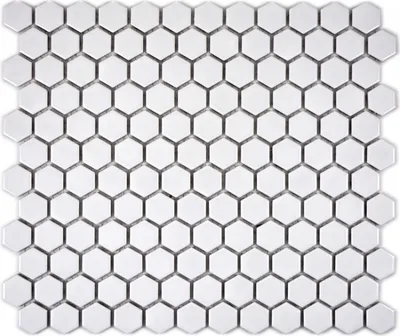 Produktbild von Mosaik Fliese Keramik Hexagon weiß glänzend Fliesenspiegel Küche MOS11A-0102