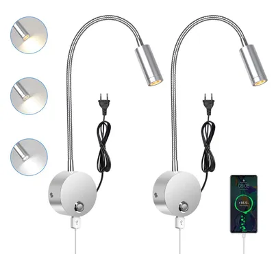Immagine prodotto di 2 lampade da lettura per letto, lampada da parete con dimmer touch e 3 colori