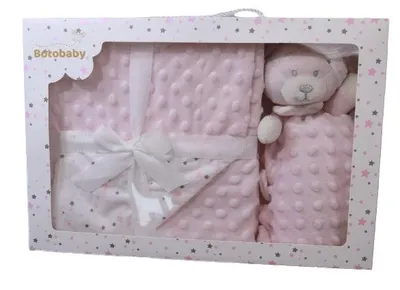 Produktbild von Baby Geschenkset: Decke 75x100 cm + Schmusetuch Teddy – Rosa – Geschenkbox