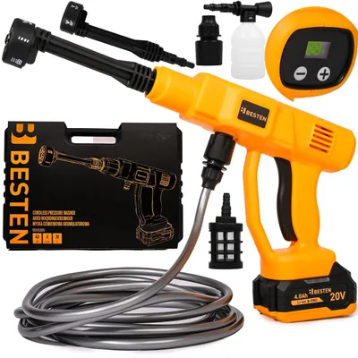 Zdjęcie produktu dla Myjka ciśnieniowa akumulatorowa BESTEN 20V 20 bar 240 l/h 2x4Ah B-PRO dysza 6w1 zasysanie wody