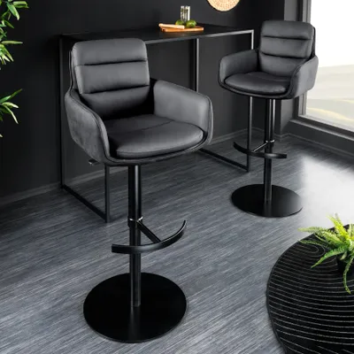 Produktbild von riess-ambiente Drehbarer Design Barhocker BIG GEORGE schwarz anthrazit mit Armlehnen Barstuhl Tresenstuhl Tresenhocker