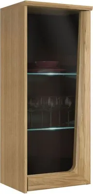 Produktbild von Hängeschrank Topusko teilmassiv Holz Eiche/Schwarz mit 1 Glastür, LED & Push-to-open, 103x43x36 cm