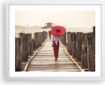 Produktbild von Gerahmtes Poster - Weißer Rahmen - Birma Regenschirm Brücke - 50x40 cm - Wand Bild - Wanddeko - Wandbilder - Kunstposter - Wandposter - Bilderrahmen - Bilder - Kunstdruck - Wandbild - P2WAA50x40-4261