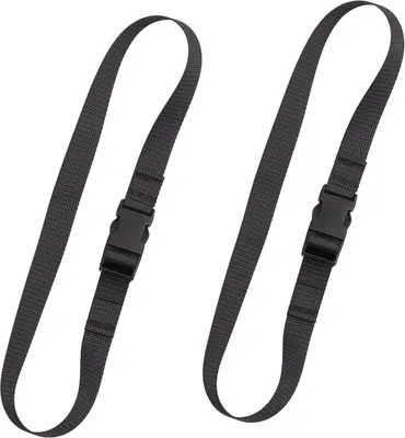 Two black straps with buckles on a white background.