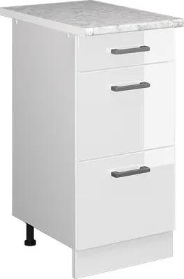 Produktbild von Küchenunterschrank Vicco R-Line Weiß Hochglanz 40 cm mit Schubladen, AP Marmor, Model 37744