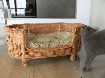 Produktbild von Esoria Hund- und Katzenbett aus Weide mit beigem Kissen TheWickerStories