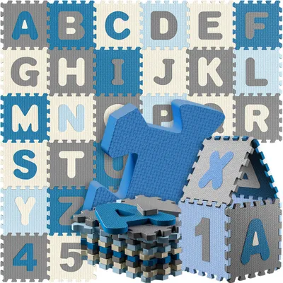 Produktbild von Spielwerk® 86-teilige Puzzlematte Baby Blau 3,3m² Buchstabenteppich ABC Matten für Kinder Spielunterlage Boden Krabbelmatte Kinderzimmer Puzzleteppich Spielteppich für Kinder