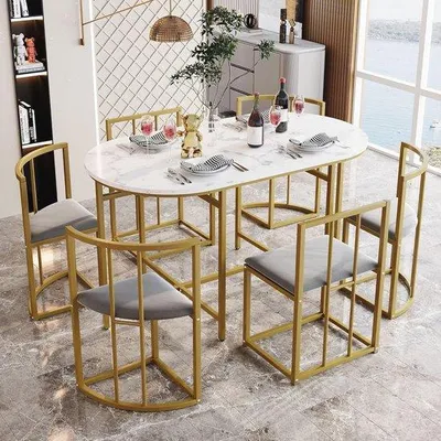 Productafbeelding van Moderne Eettafel met 6 Stoelen Set voor Eetkamer, Keuken en Woonkamer
