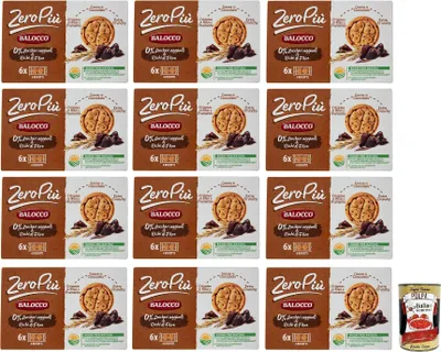 Produktbild von 12x Balocco Zero Più Biscotti Ohne Zuckerzusatz,Kekse mit Reis- und Weizencrispies,Schokoladentropfen und Extra Crunchy 210g + Italian Gourmet Polpa di Pomodoro 400g Dose