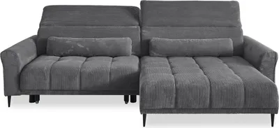 Produktbild von Wohnlandschaft >Wolve< Kopfteilverstellungen, 2 Kissen, Cord grau - 277x108x179cm (BxHxT)