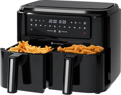 Produktbild von KitchenBrothers Heißluftfritteuse Dual Zone 9L - Doppelkorb Airfryer 2400W - 50°C bis 200°C - 10 Kochprogramme - Schwarz