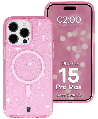 Produktbild von Glitzer Hülle mit Magnetring für iPhone 15 Pro Max, Bizon Case SparklO, Transparent-Rosa mit Glitzer