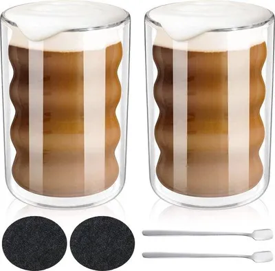 Produktbild von Famanu Latte Macchiato Gläser 2-teiliges Set - Doppelwandige Thermogläser, 350 ml