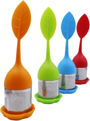 Imagen del producto de Tetera de acero inoxidable y silicona, juego de 4 unidades, con tapa y posavasos, colador fino para té, ideal para la cocina