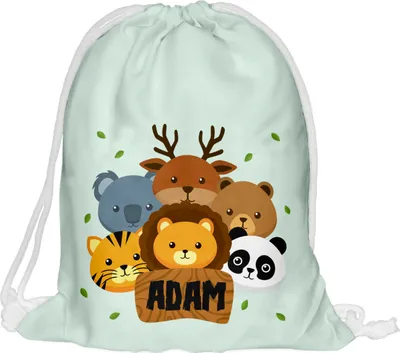 Produktbild von Kinder Turnbeutel mit Namen Beutel Fullprint Tasche Gymsac Jutebeutel Print Bag Fitness Junge Mädchen Animals [010]