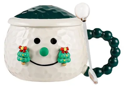 Image de Tasse de Noël en céramique 3D, avec cuillère et couvercle, décorée avec un bonhomme de neige