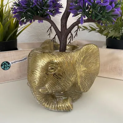 Produktbild von Blumentopf Elefant mit Rüssel und Fächerohren gold 10 cm Kunstharz – Mini Übertopf
