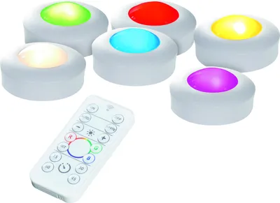 Produktbild von Northpoint LED Spots Schranklicht RGBW 6er-Set Dimmbar mit Timerfunktion Ferngesteuert inklusive Batterien Unterbauleuchte Ambientebeleuchtung Bettbeleuchtung Nachtlicht Batterielampe Partybeleuchtung