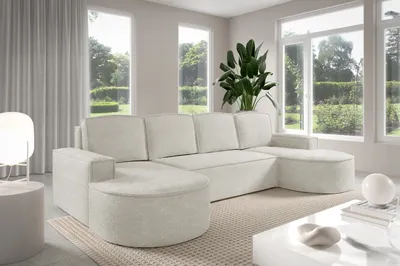 Image de GUTTO Molly Canapé d'angle en forme de U avec forme arrondie en crème-beige gris daim - une forme arrondie très tendance  Nouveau 2025 (avec fonction de couchage)