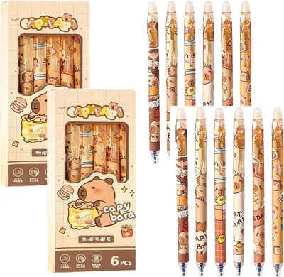 Obrázek produktu pro Smazatelné fixy Capibara - sada 12 kusů - Smazatelné gelové fixy - Modré smazatelné pera - Hrot 0,5 mm