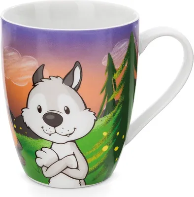 Produktbild von NICI Tasse Wolf Winny & Streifenhörnchen Jojo 310ml Porzellan bunt - Teetasse Kaffee-Tasse Porzellantasse Henkeltasse Tasse Mug mit Henkel für Kalt- und Heißgetränke, Kaffee, Tee, Milch, Kakao