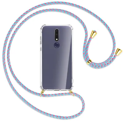 Produktbild von Handykette Backcover-Schutzhülle mit Band (Metall goldfarben) für Nokia 3.1 Plus - pink/mint