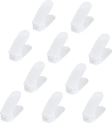 Obrázok produktu pre LARS360 Nastaviteľný stojan na topánky 3 výškovo nastaviteľné priehradky na topánky, sada odkladačov/držiakov na topánky, plast (biely, 10 kusov)