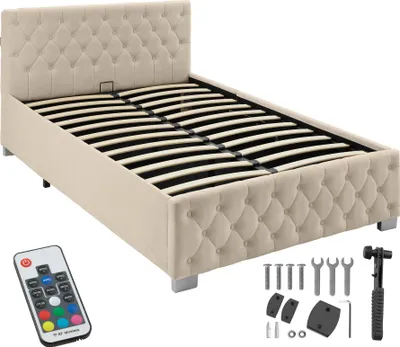 Produktbild von tectake® Polsterbett Sedona in Samtoptik mit Steppmuster großer Stauraum
