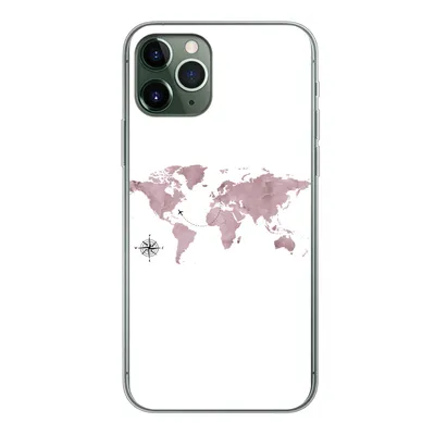 Produktbild von MuchoWow® Handyhülle Schutzhülle Hülle für iPhone 11 Pro Weltkarte - Rosa - Flugzeug Silikon Softcase Handy Hülle - Handy