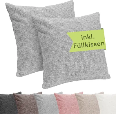 Produktbild von Selfitex 2er Set 40x40 cm, Sofakissen mit Füllung und Bezug, Dekokissen mit weicher Kissenfüllung, robuster Polsterstoff, Farbe: Grau