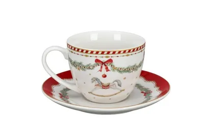 Produktbild von Porzellantasse Vintage Weihnachten, Frohe Feiertage, Geschirr,