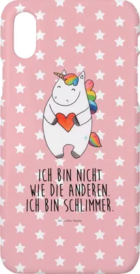 Produktbild von Mr. & Mrs. Panda Iphone 10 Handyhülle Einhorn Herz - Rot Pastell - Geschenk, Handy, Unicorn, Anders, X, Einhörner, Case, Cover, Freundin, Hülle, böse