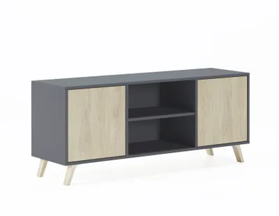 Produktbild von TV-Schränke für Wohnzimmer, Modell Wind, Grau und Eiche farbe, 137x40x57cm
