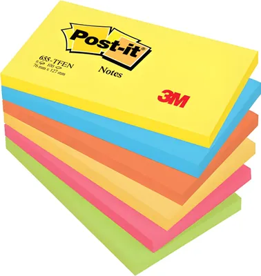 Produktbild von Post-It 655-TFEN, Rechteck, Mehrfarbig, Papier, 127 mm, 76 mm, 100 Blätter