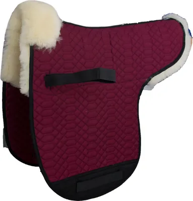 Produktbild von Engel Reitsport Satteldecke SADEK1 Lammfell & Baumwollsteppstoff, Fell in Sattellage, Fellkranz vorne, Bordeaux-Med./Natur-D (Dressur)