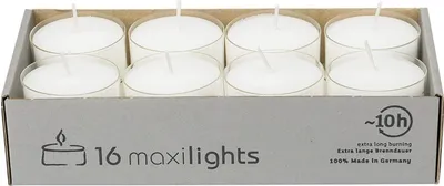 Produktbild von 16 Maxi Teelichter im Acryl-Cup, Weiß, transparente Hülle, ohne Duft, Kerzen