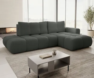 Productafbeelding van AX LIVING Hoekbank met slaapfunctie, model Hosio, 288 cm, in moderne donkergrijze kleur, rechts