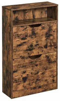 Produktbild von Platzsparender Schuhschrank aus rustikalem Holz mit 2 Klapptüren