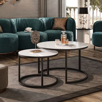 Produktbild von Runder Tisch 2in1 CIRI GLASS mit schwarzem und weißem Gestell