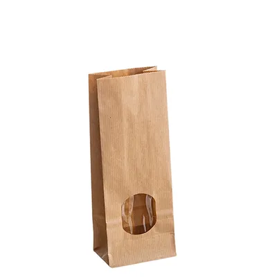 Produktbild von Blockbodenbeutel Papier, mit Sichtfenster, 80 + 50 x 205 mm, , natur